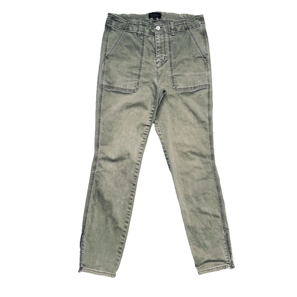 Lucky Brand High Rise Skinny Capri Pants 4 (28x25) Green Zip Ankle Stretch Women